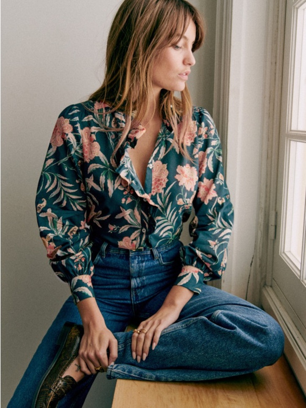 Sezane Chlo in Navy Maxi Flowers Size 6/38 NWT